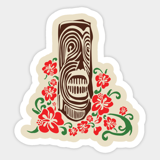 Tiki Totem with Hibiscus Flowers Sticker by Killer Rabbit Designs